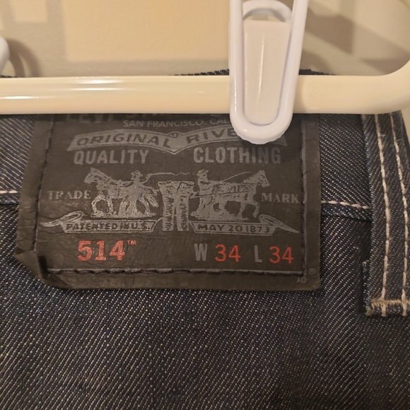 Levis 514 Jeans Mens 34x34 Denim Zipper Pockets Red Tag Slim Straight Dark Wash - Picture 3 of 9